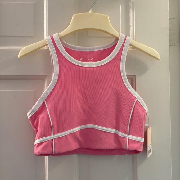 Wilo The Label Pink Ribbed Active Wear Athletic Sports Bra Top Sz S NWT - Picture 1 of 9